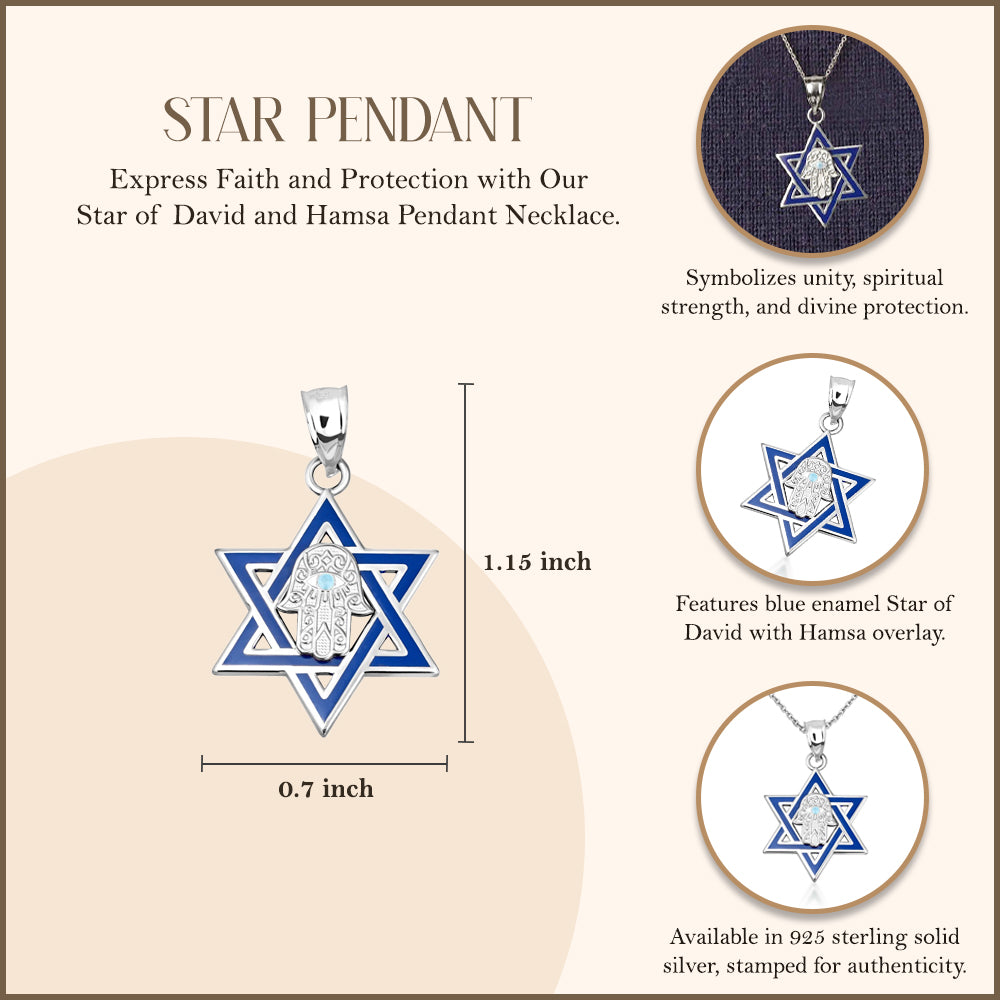 Silver Jewish Star of David Necklace with Hamsa, view 3