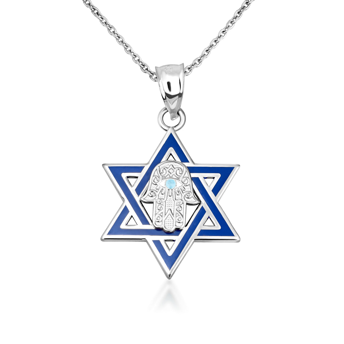 Silver Jewish Star of David Necklace with Hamsa, view 5