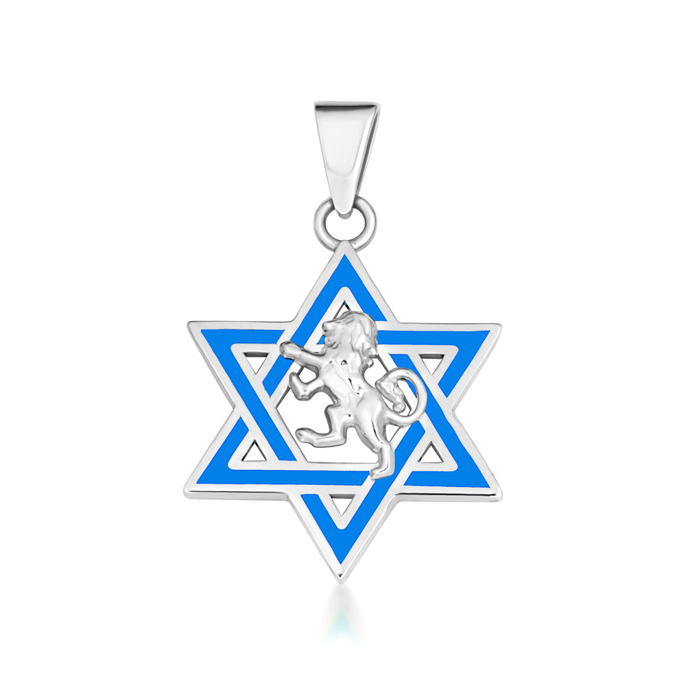 Silver Jewish Star of David Necklace with Lion