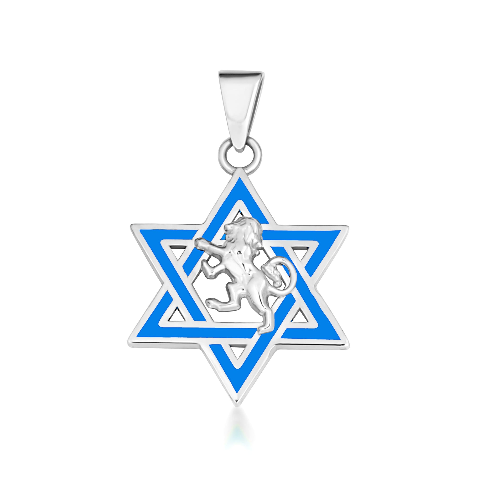 Silver Jewish Star of David Necklace with Lion