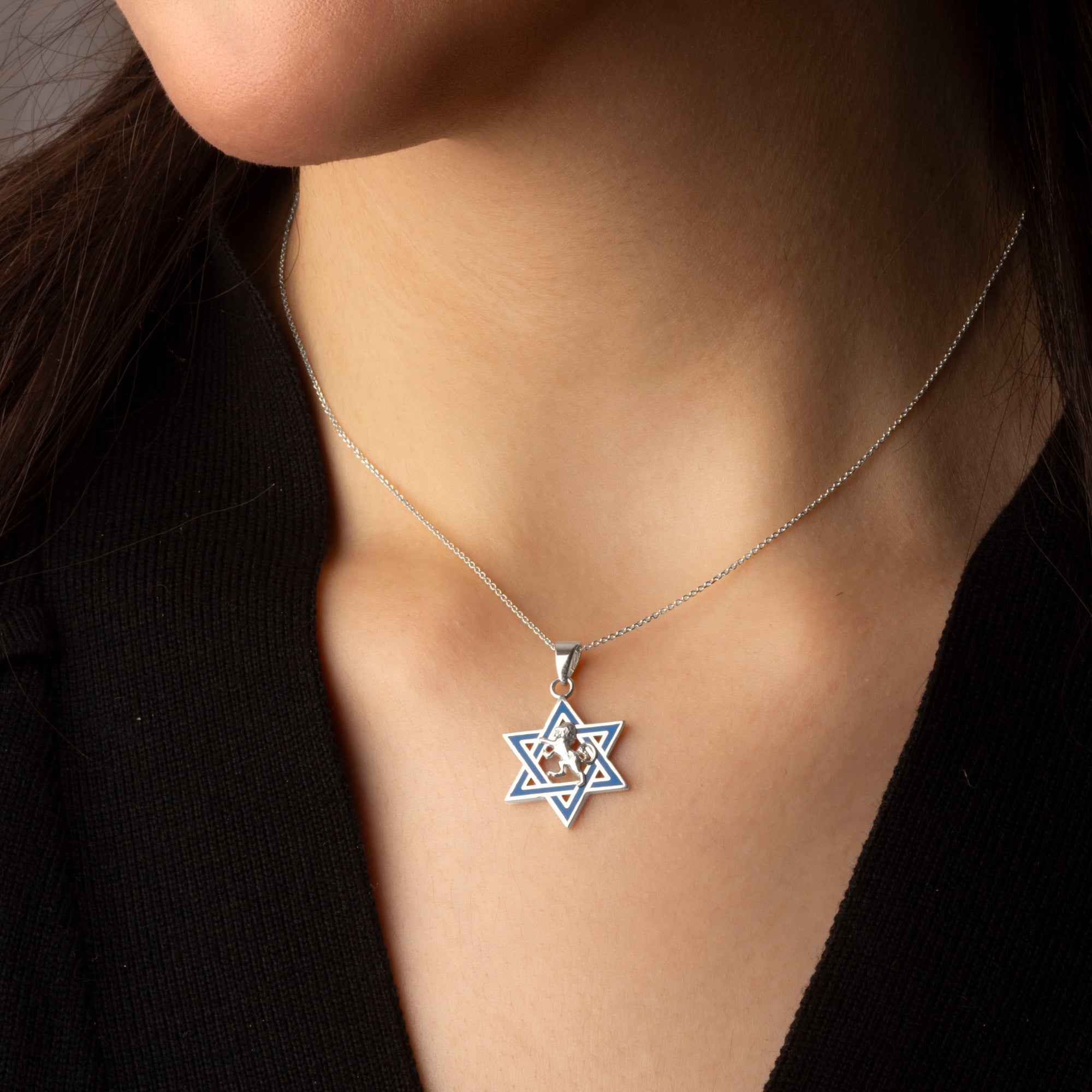 Silver Jewish Star of David Necklace with Lion, view 2