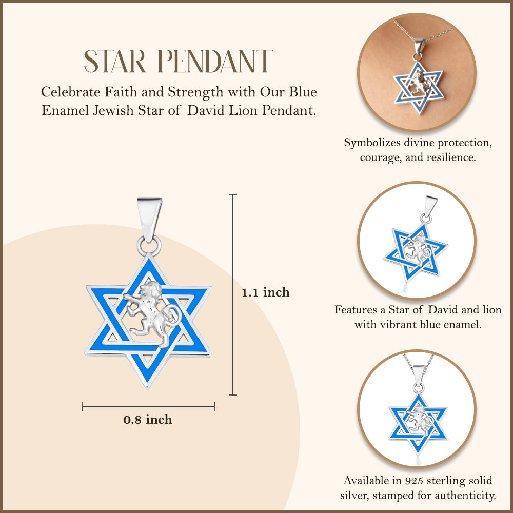 Silver Jewish Star of David Necklace with Lion, view 3