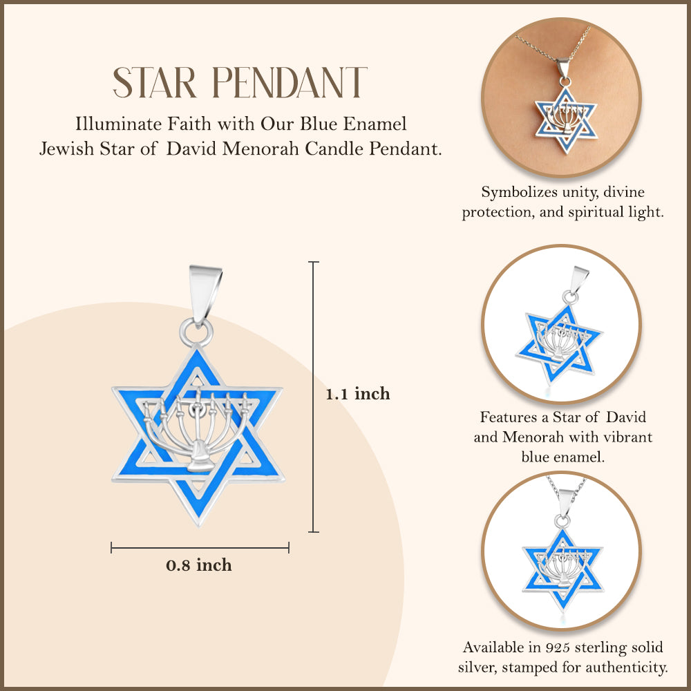 Silver Jewish Star of David Necklace with Menorah, view 3