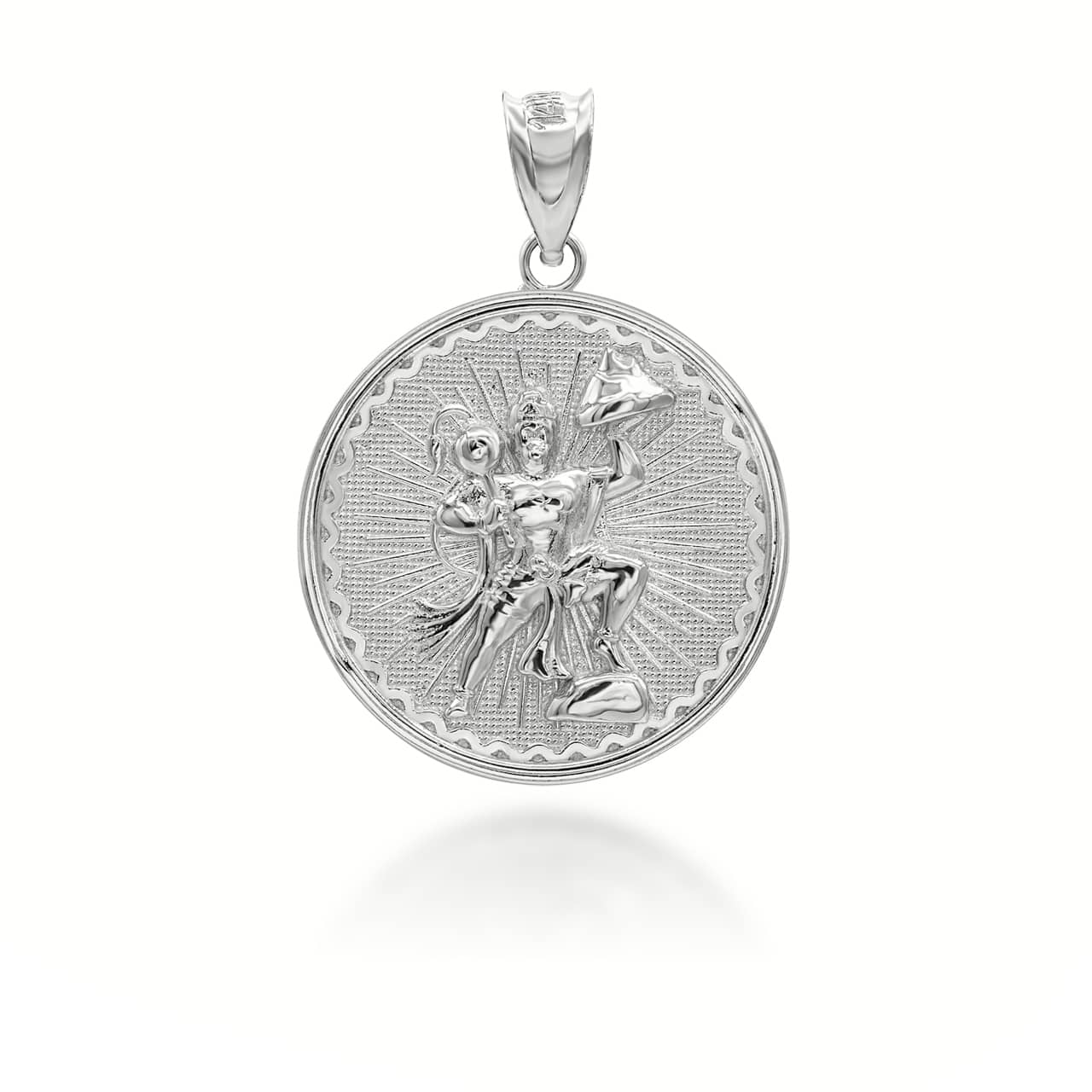 Silver Lord Hanuman Hindu God Coin Pendant/Necklace