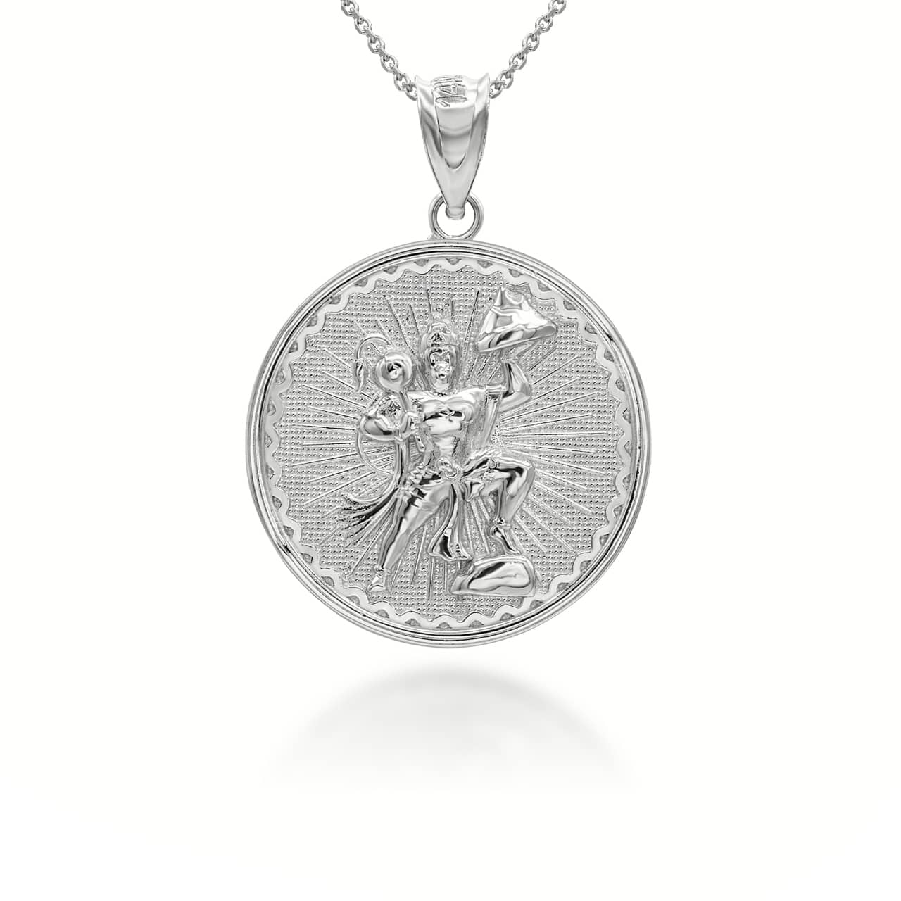 Silver Lord Hanuman Hindu God Coin Pendant/Necklace, view 2