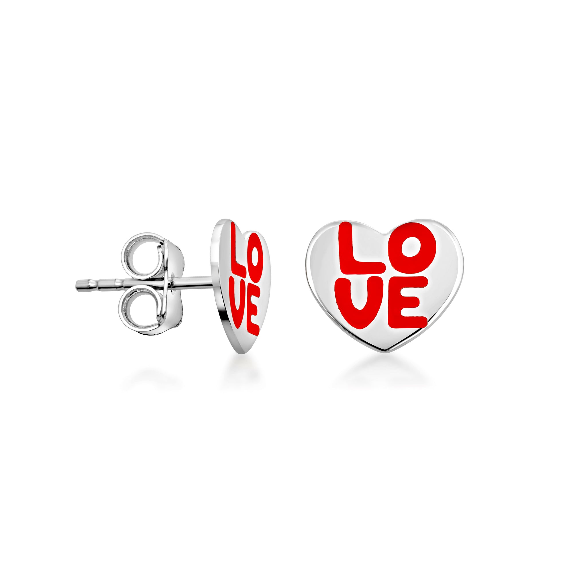 Silver Love Heart Enamel Studs