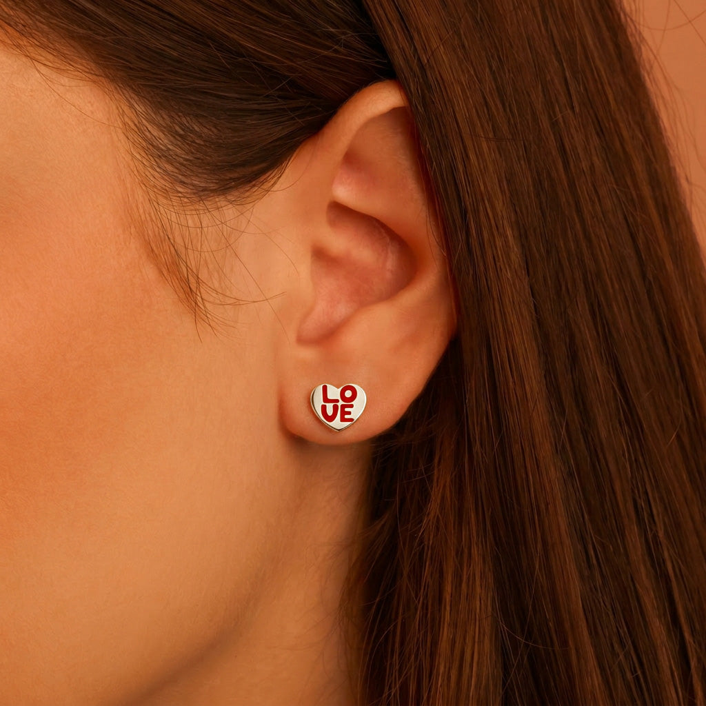 Silver Love Heart Enamel Studs, view 2