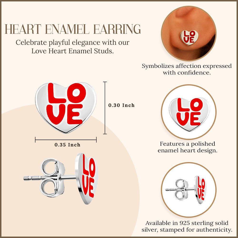 Silver Love Heart Enamel Studs, view 3