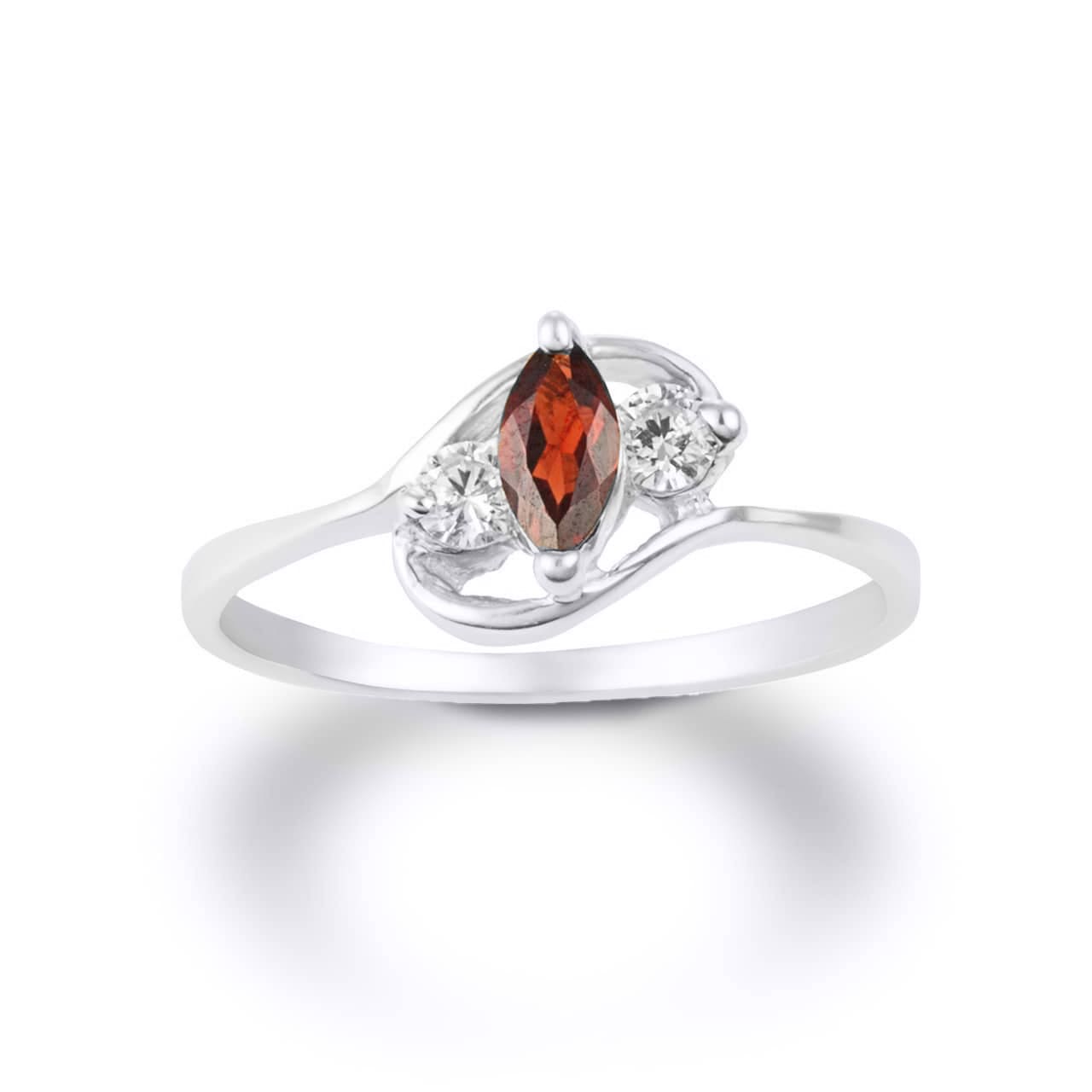 Silver Marquise Cut Genuine Garnet Art Deco Ring