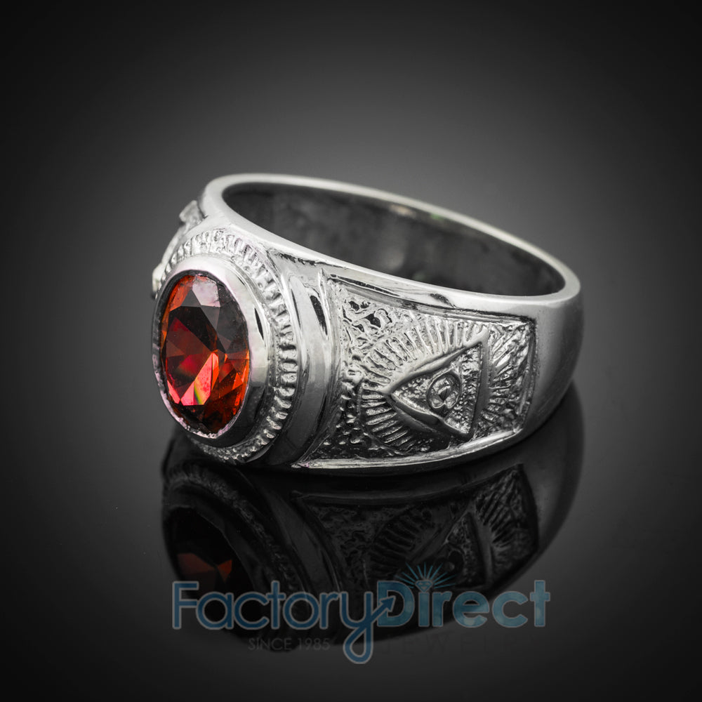 Silver Masonic Men's Birthstone CZ Ring, view 2