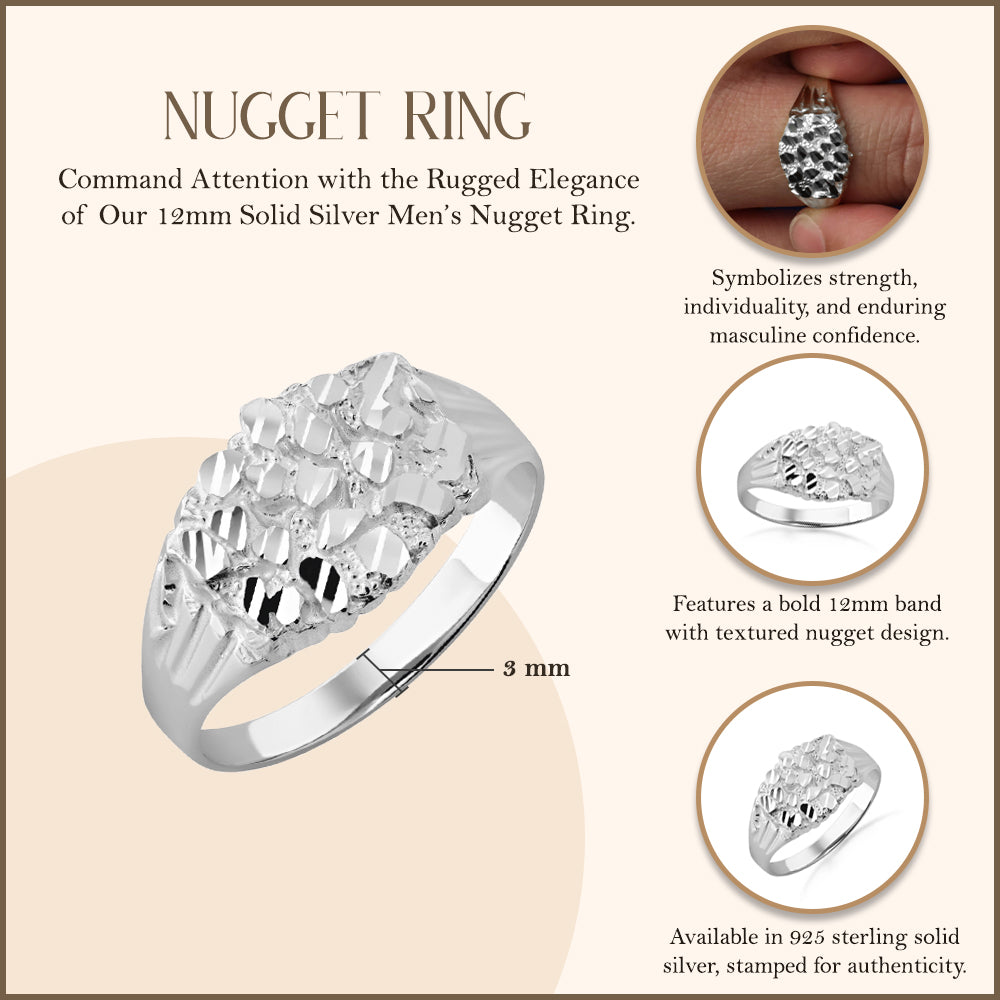 Silver Men's 12 mm Nugget Ring, view 3