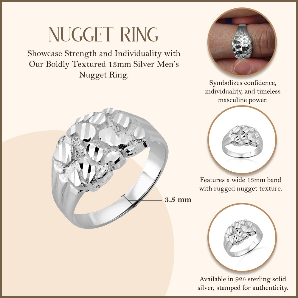 Silver Men's 13 mm Nugget Ring, view 3