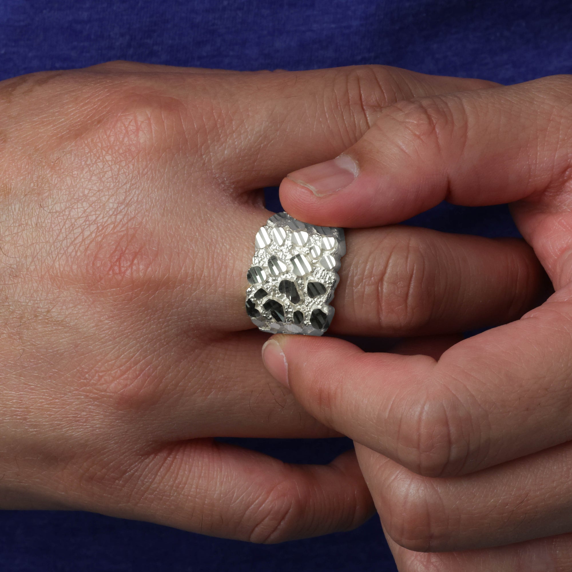Silver Men's 17.5 mm Nugget Ring, view 2