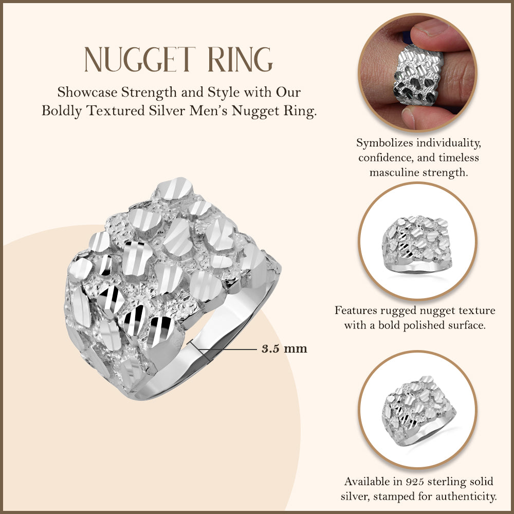 Silver Men's 17.5 mm Nugget Ring, view 3