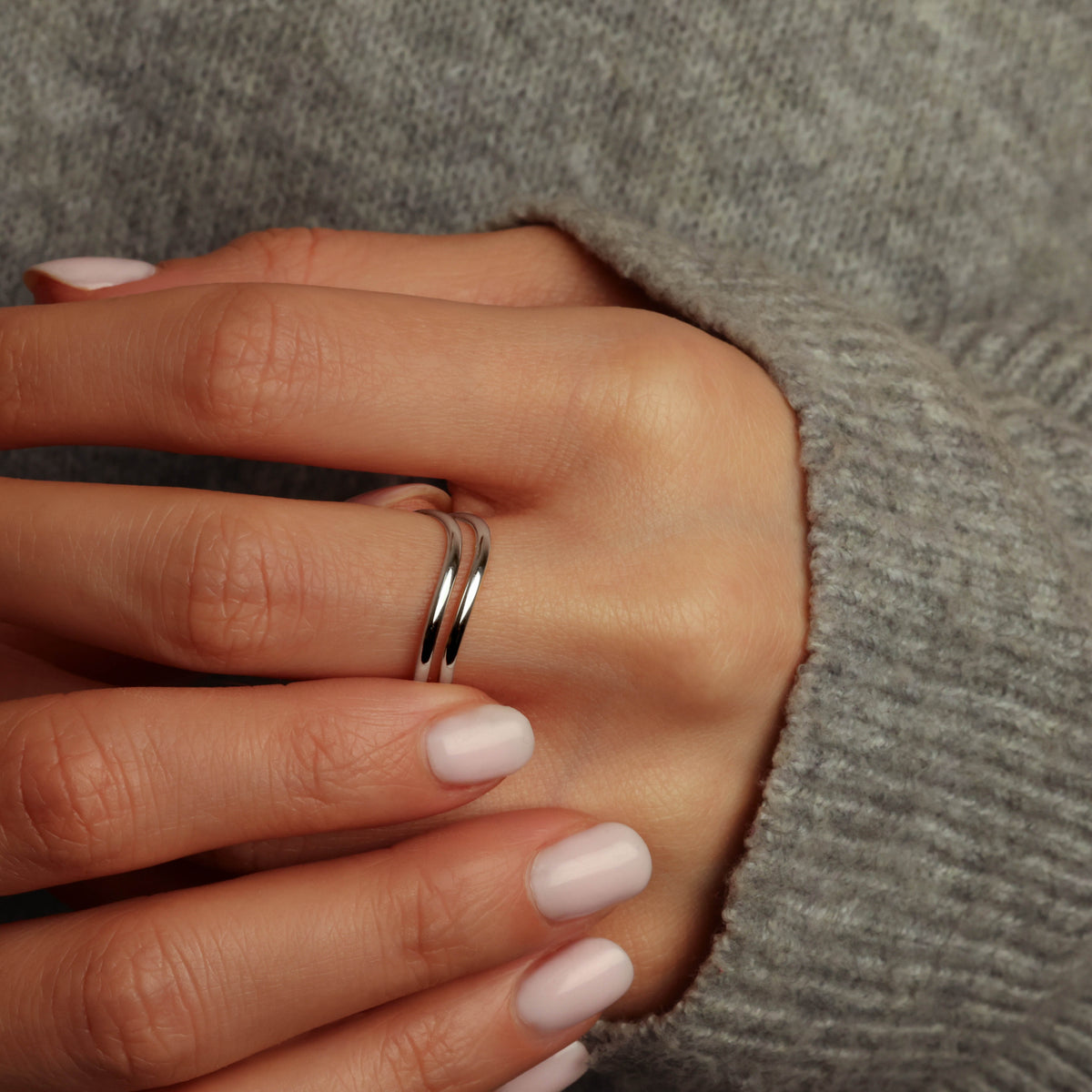 Silver Modern Double Band, view 2