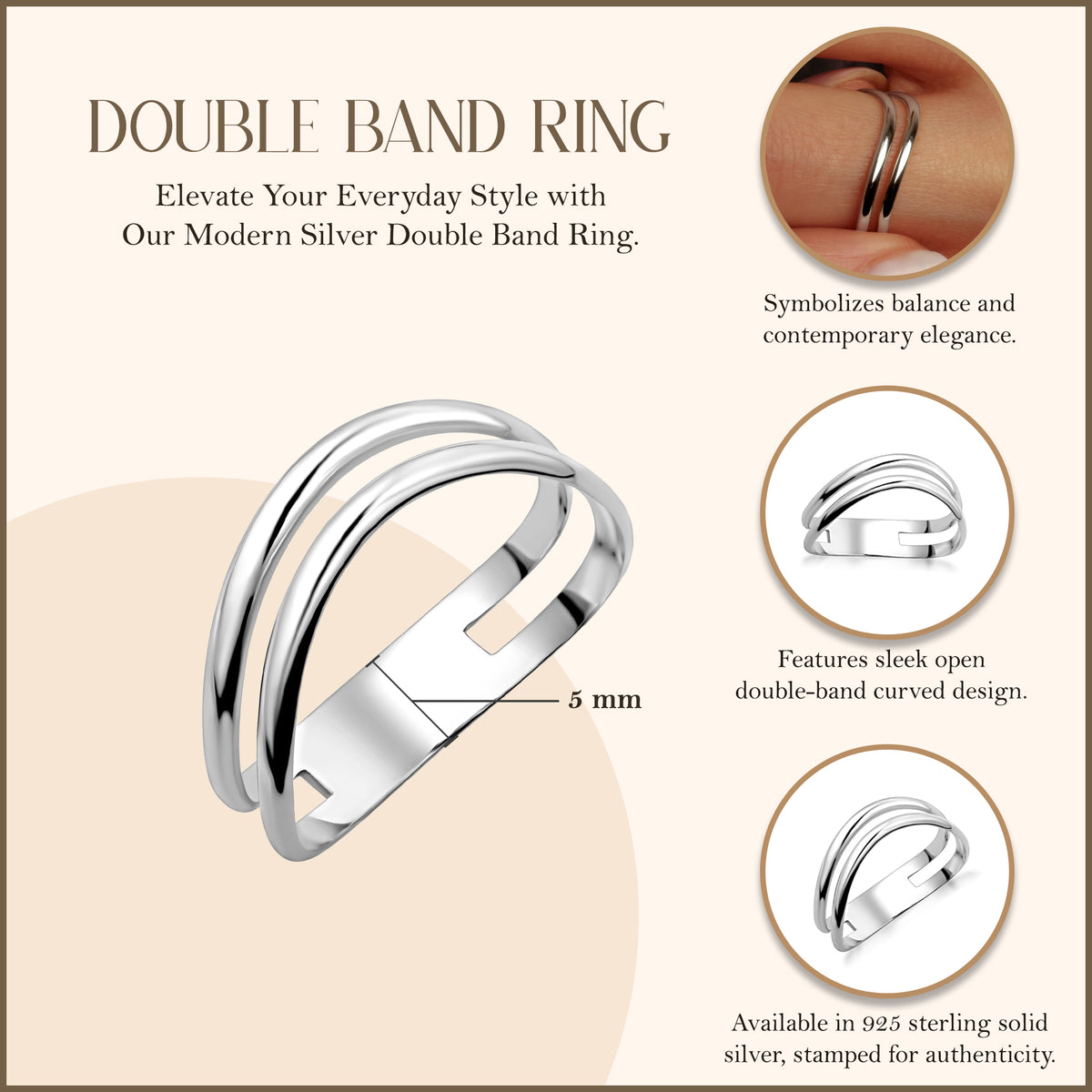 Silver Modern Double Band, view 3