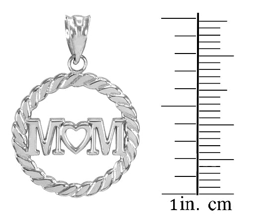 Silver MOM Heart in Circle Rope Pendant Necklace, view 2
