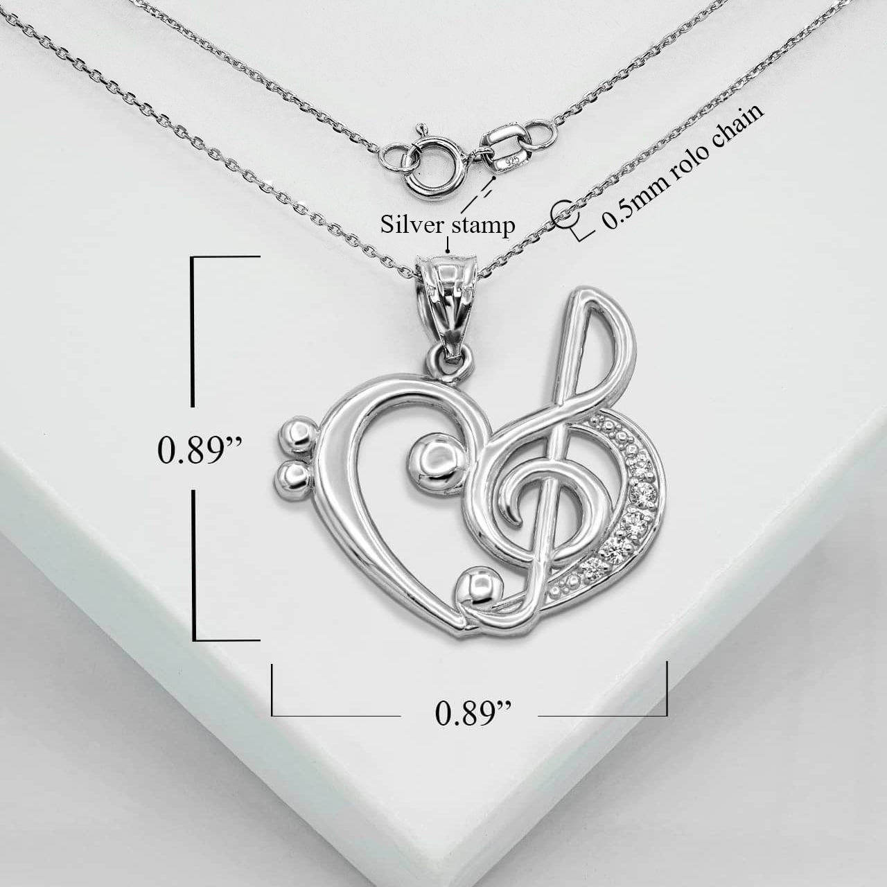 Silver Music Heart Treble Clef Pendant Necklace, view 3