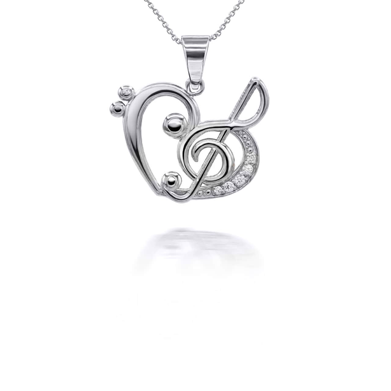 Silver Music Heart Treble Clef Pendant Necklace, view 4