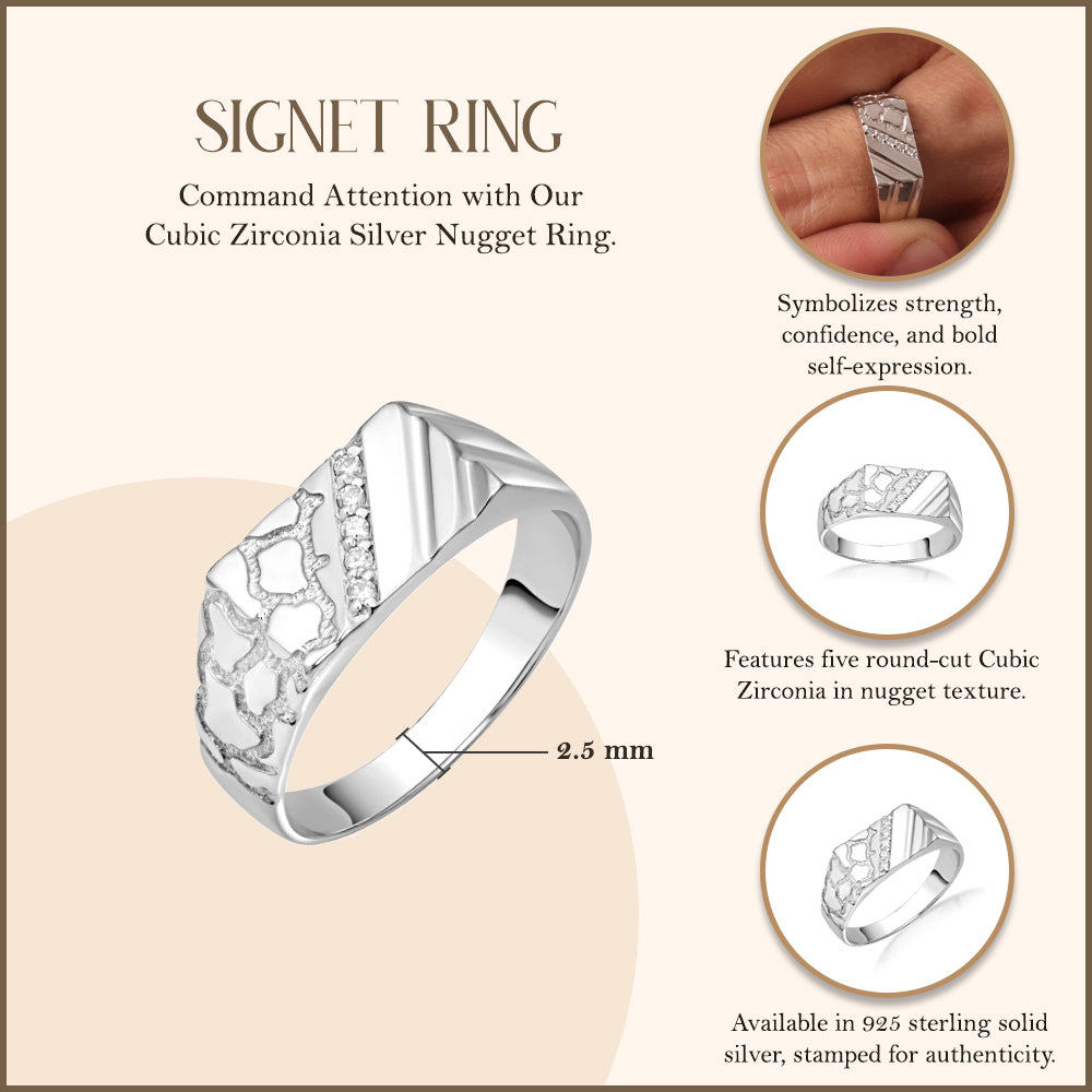 Silver Nugget Ring with Cubic Zirconia, view 3
