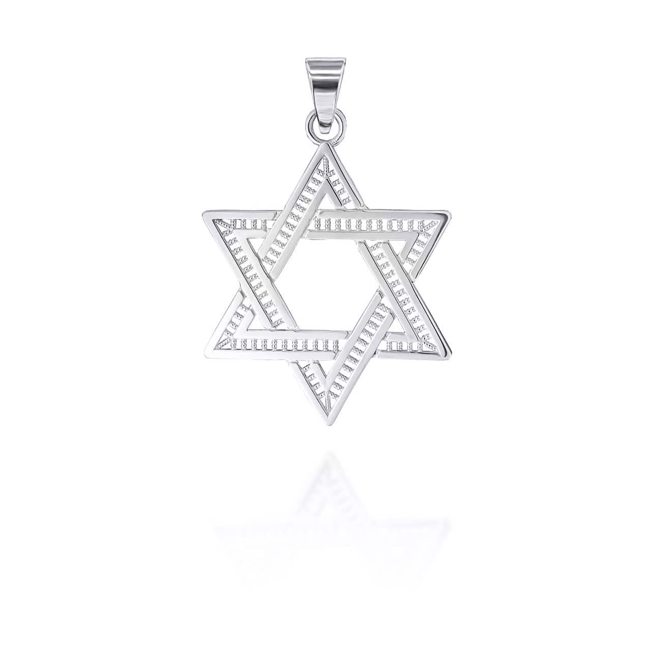 Silver Open Beaded Jewish Star of David Pendant Necklace S,L