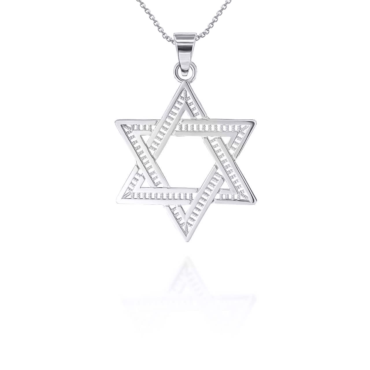 Silver Open Beaded Jewish Star of David Pendant Necklace S,L, view 4