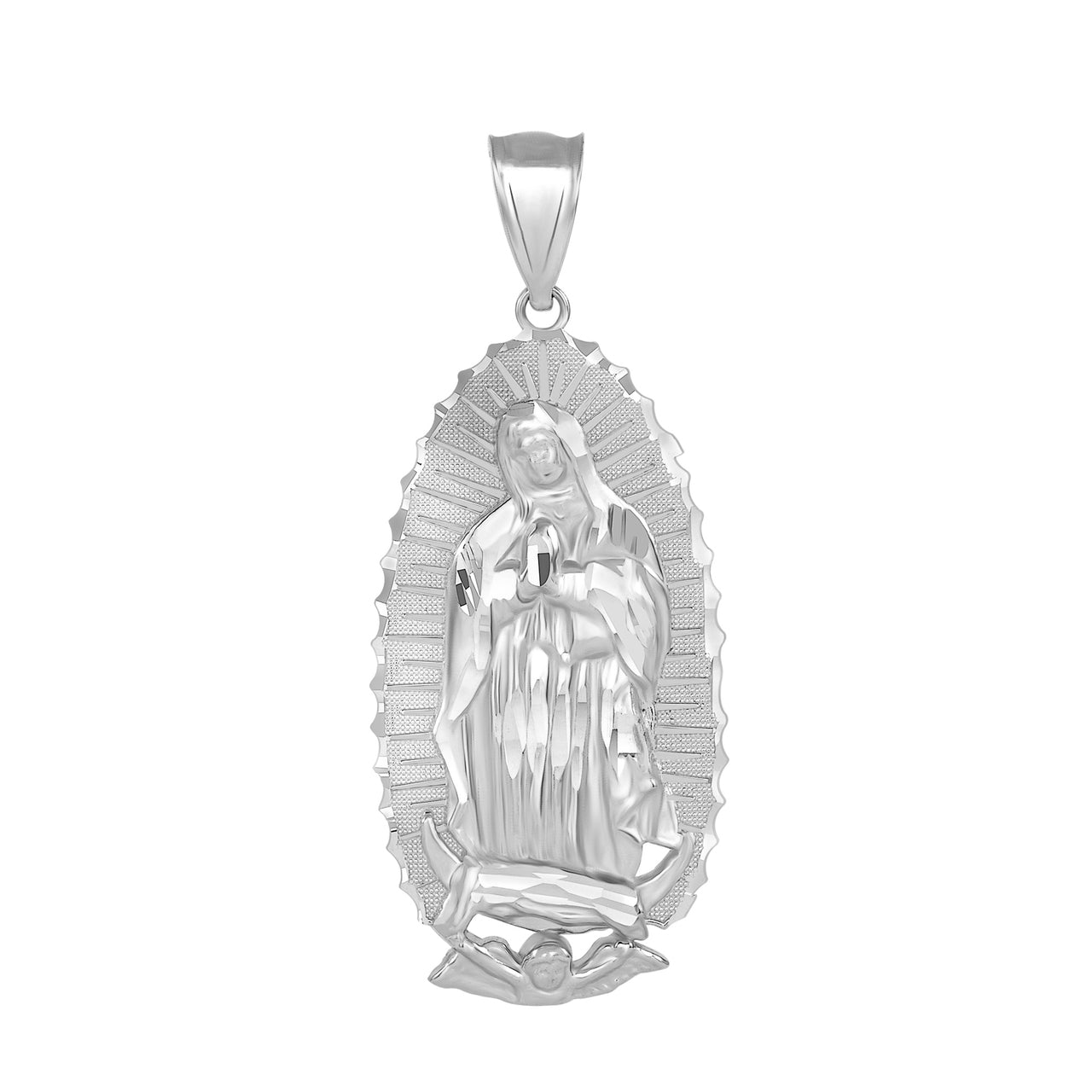 Silver Our Lady of Guadalupe Virgin Mary Necklace (2.47"), view 2
