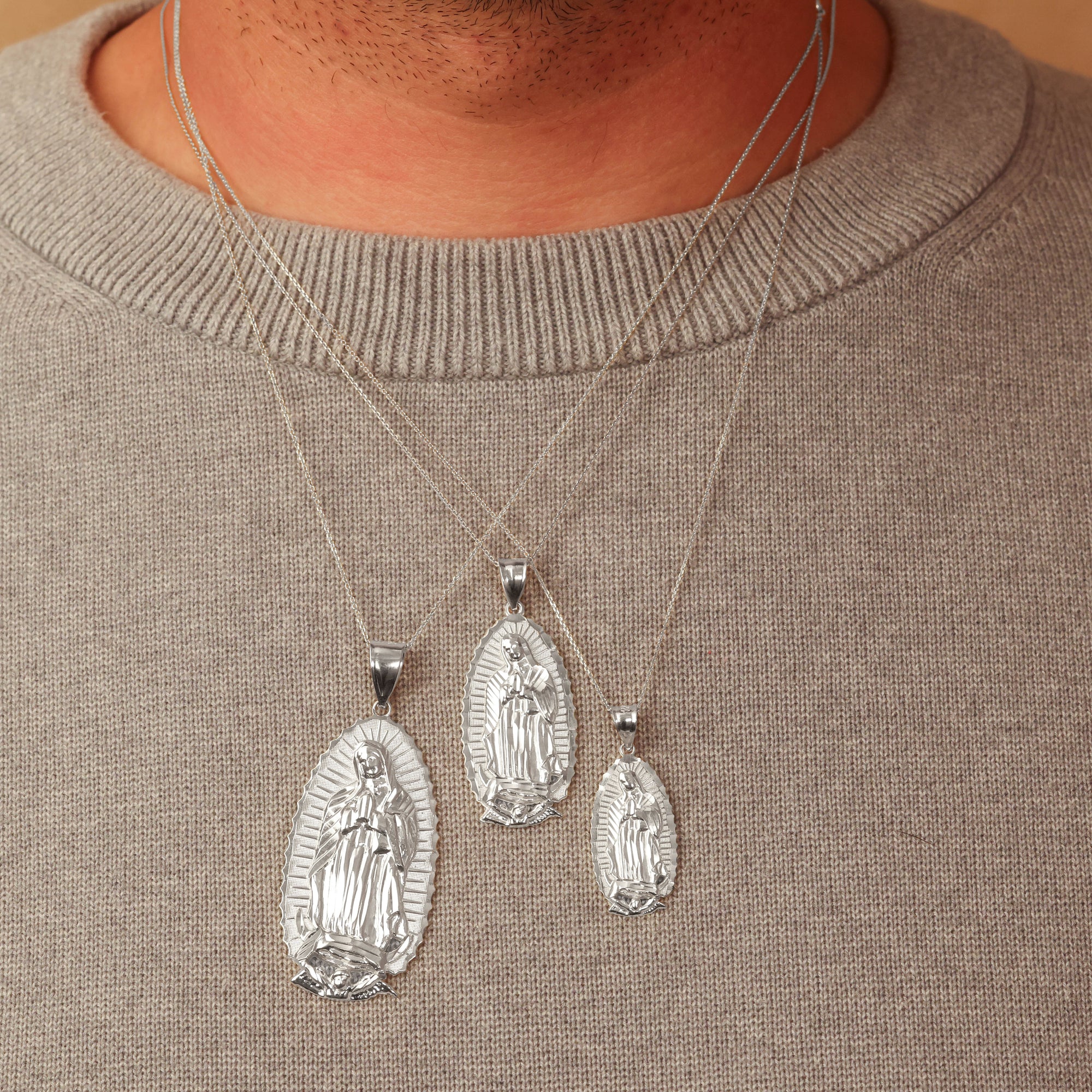 Silver Our Lady of Guadalupe Virgin Mary Necklace (S/M/L), view 2