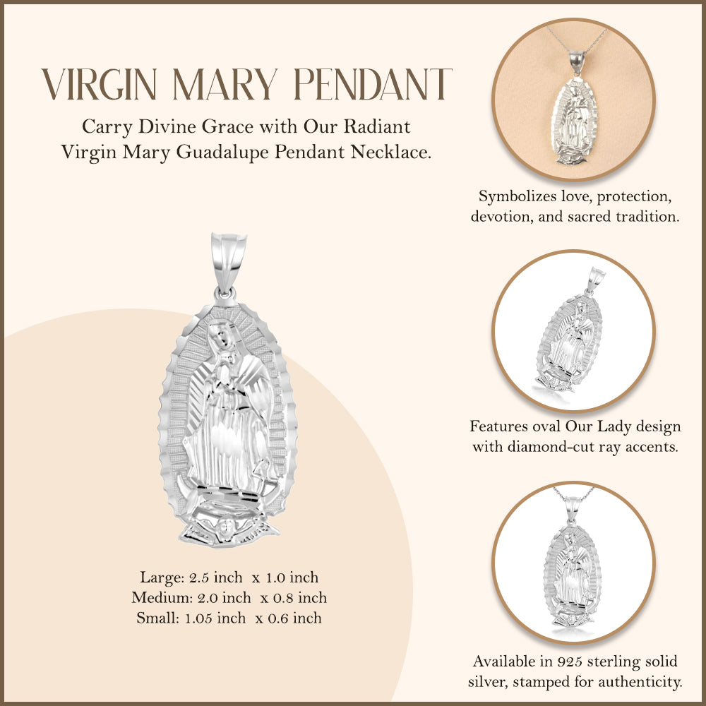Silver Our Lady of Guadalupe Virgin Mary Necklace (S/M/L), view 5