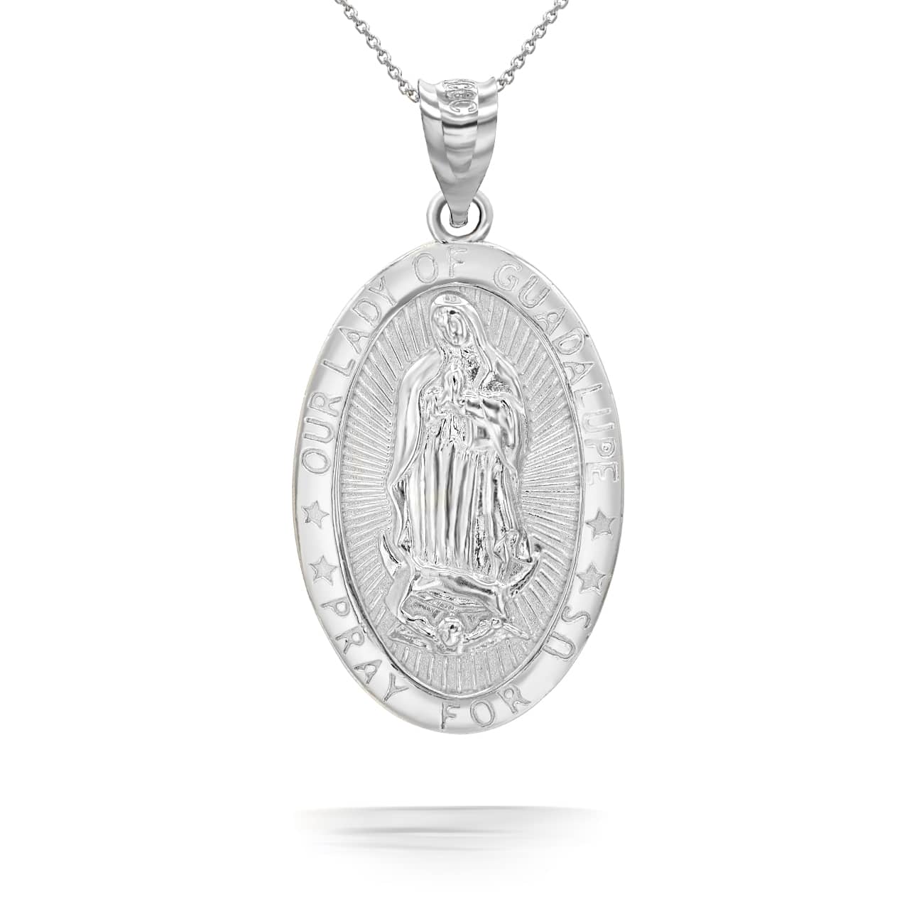 Silver Oval Our Lady of Guadalupe Pendant Necklace, view 3