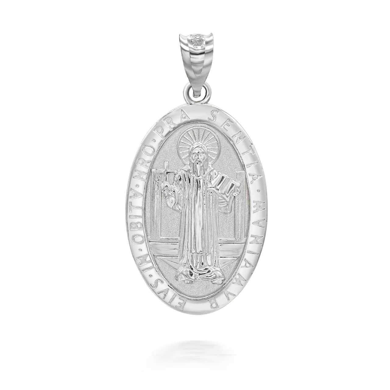 Silver Oval Saint Benito Pendant Necklace