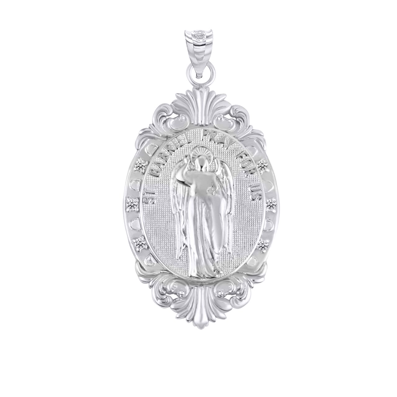 Silver Oval Saints Medallion Victorian Frame CZ Pendant Necklace, view 15