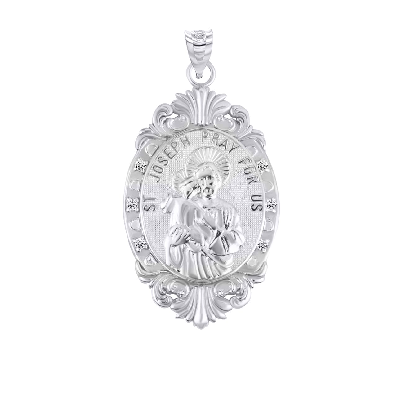 Silver Oval Saints Medallion Victorian Frame CZ Pendant Necklace, view 17