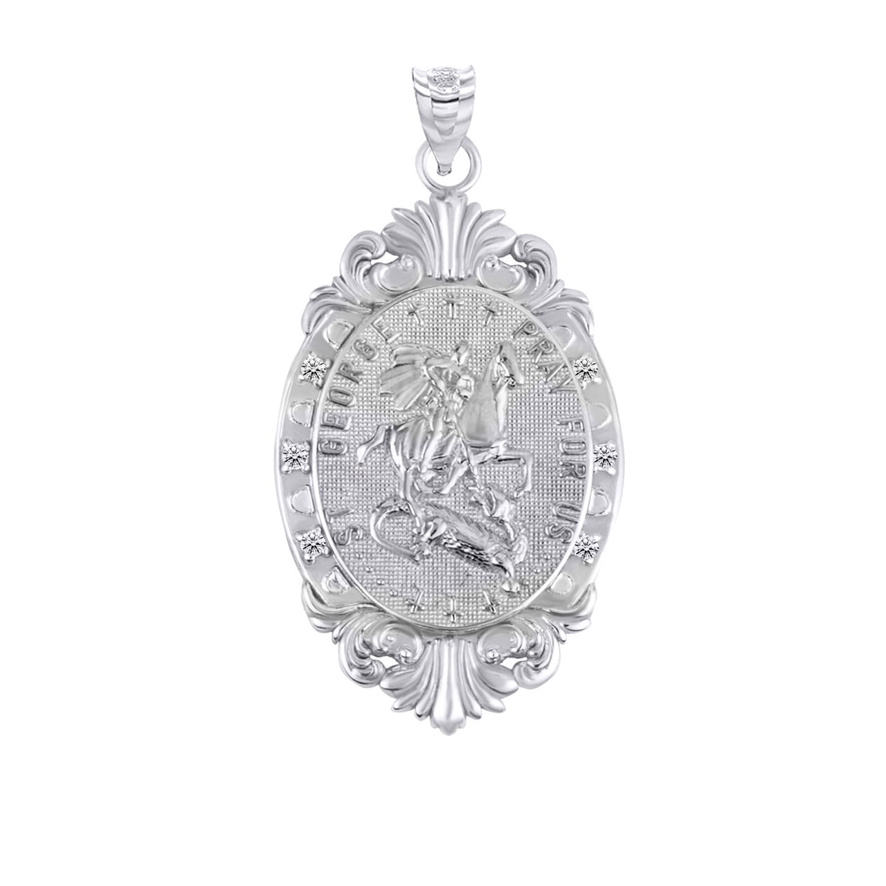 Silver Oval Saints Medallion Victorian Frame CZ Pendant Necklace, view 19