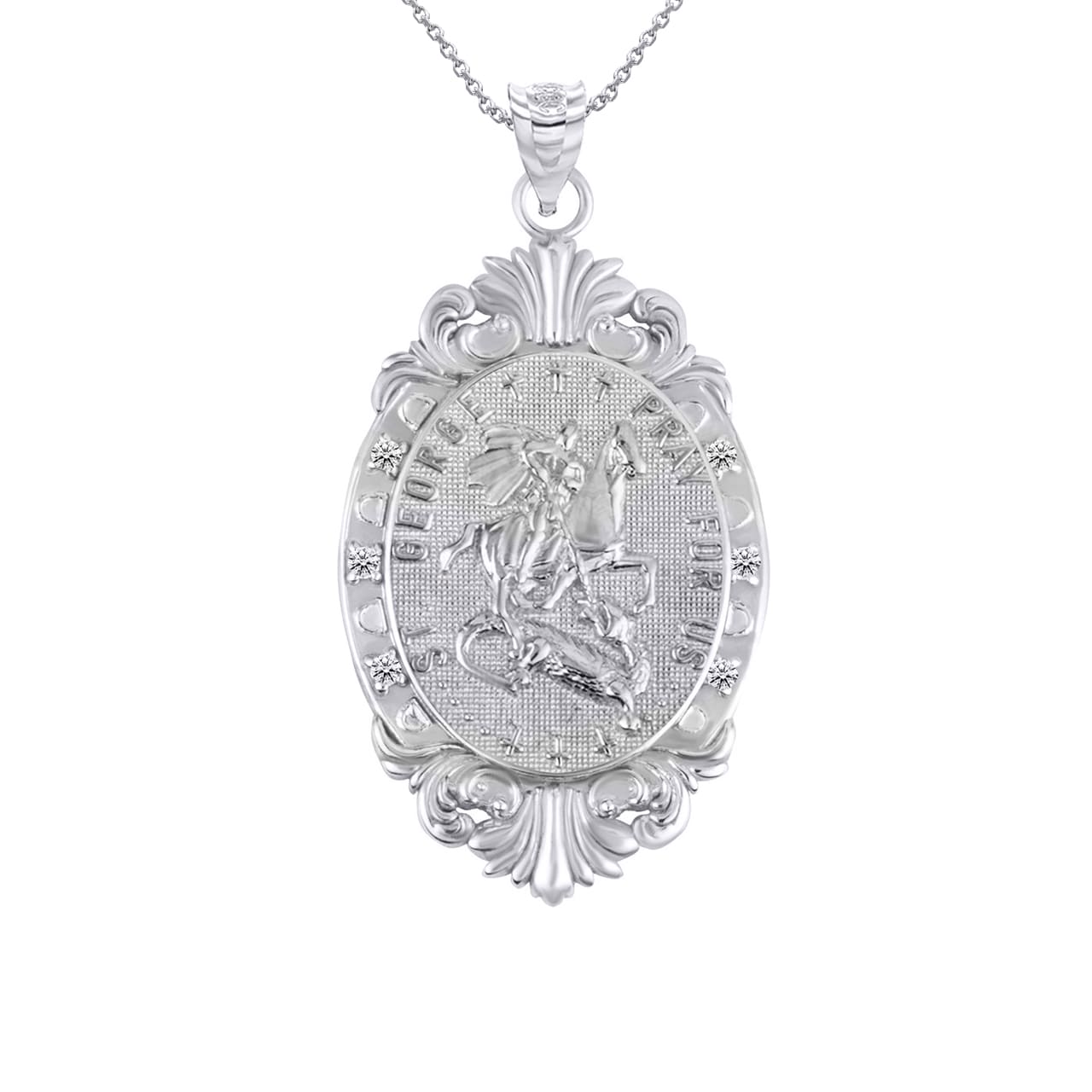 Silver Oval Saints Medallion Victorian Frame CZ Pendant Necklace, view 20