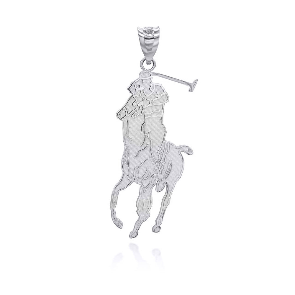 Silver Polo Sport Horse Riding Jockey Pendant Necklace
