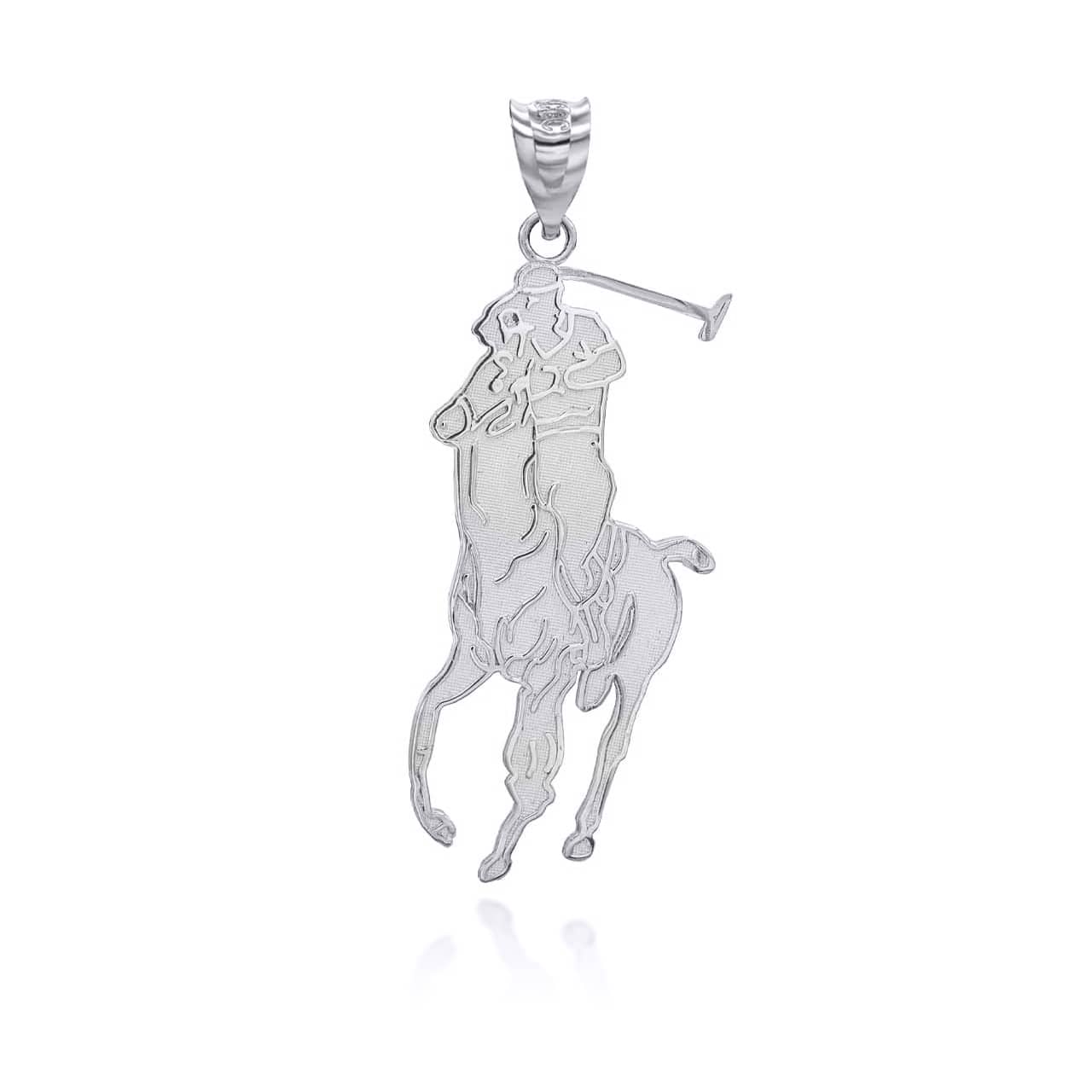 Silver Polo Sport Horse Riding Jockey Pendant Necklace