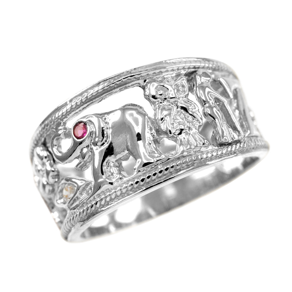 Silver Red CZ Lucky Ring