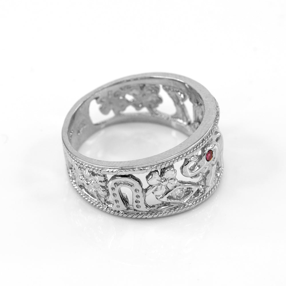 Silver Red CZ Lucky Ring, view 2