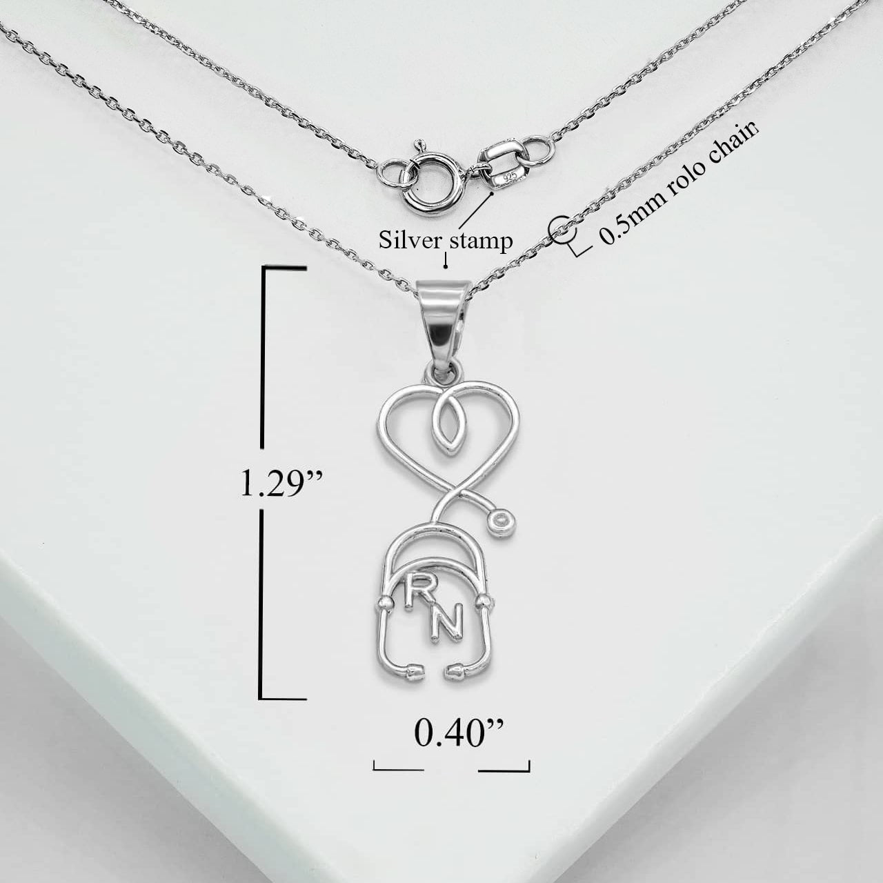 Silver Registered Nurse Stethoscope Pendant Necklace, view 3