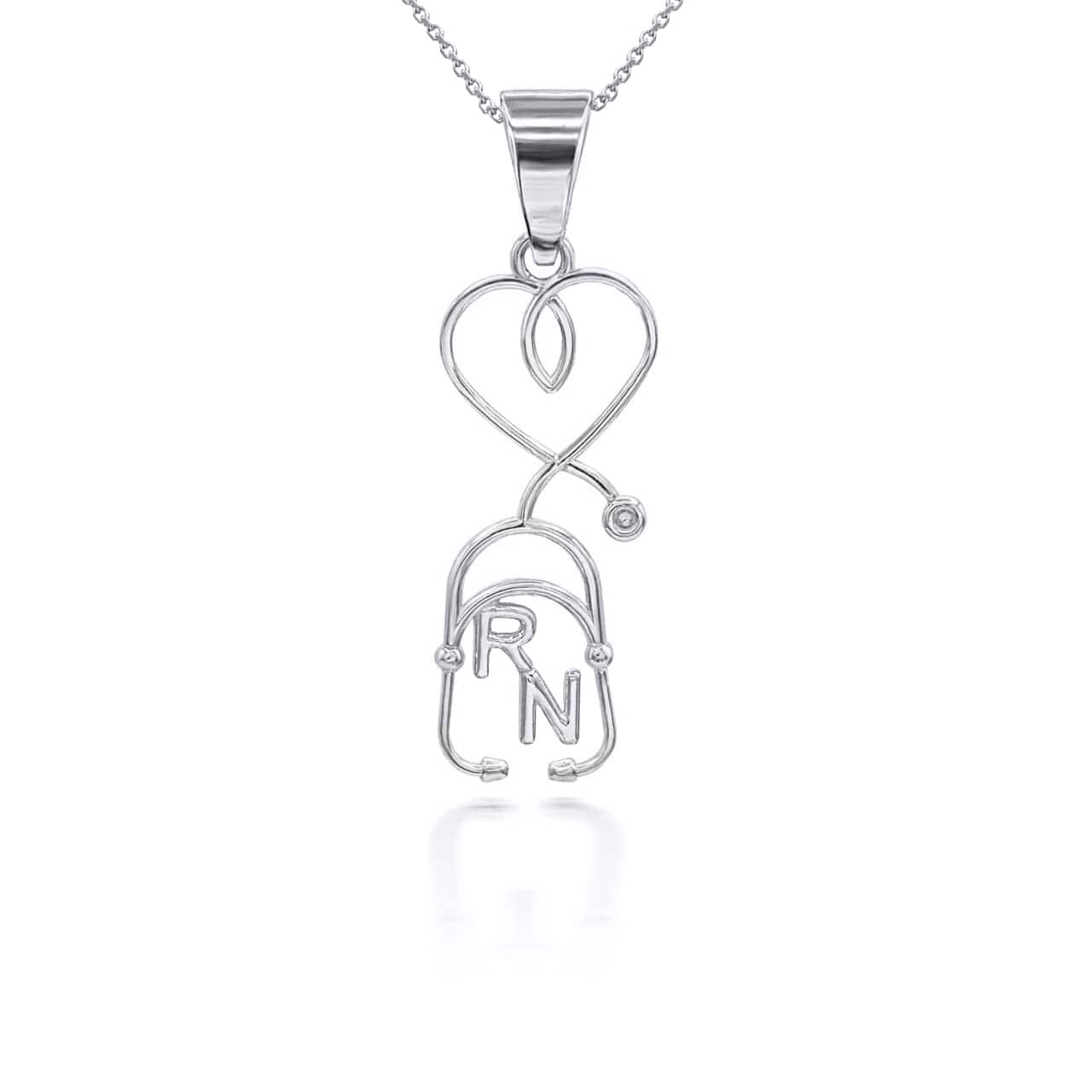 Silver Registered Nurse Stethoscope Pendant Necklace, view 4