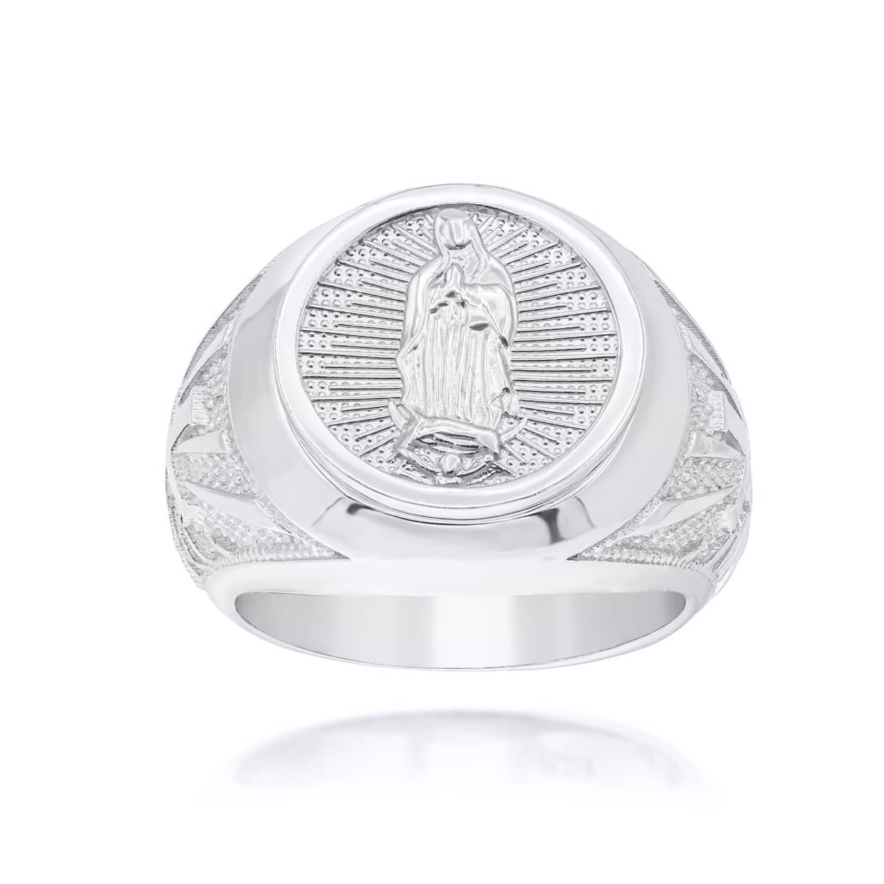 Silver Religious Our Lady of Guadalupe Patroness of Unconditional Love and Protection Statement Ring