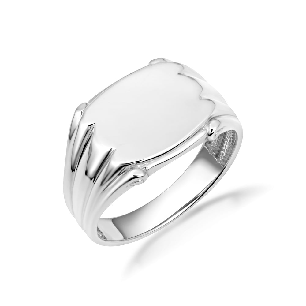 Silver Ribbed Engravable Signet Ring