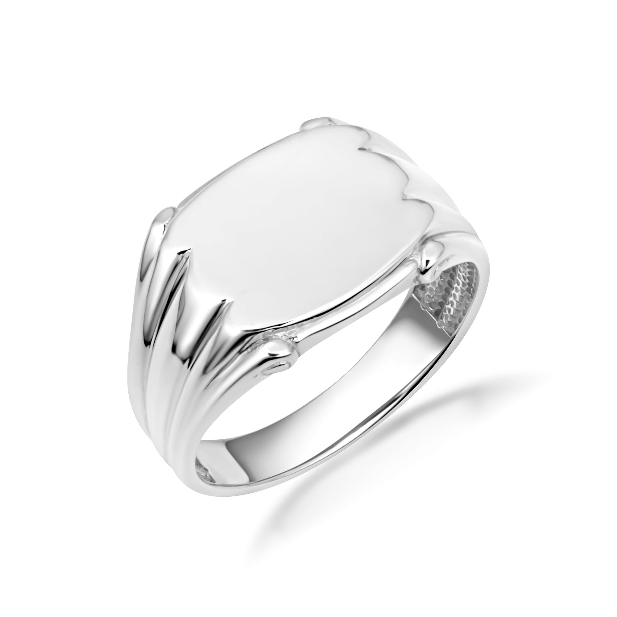 Silver Ribbed Engravable Signet Ring