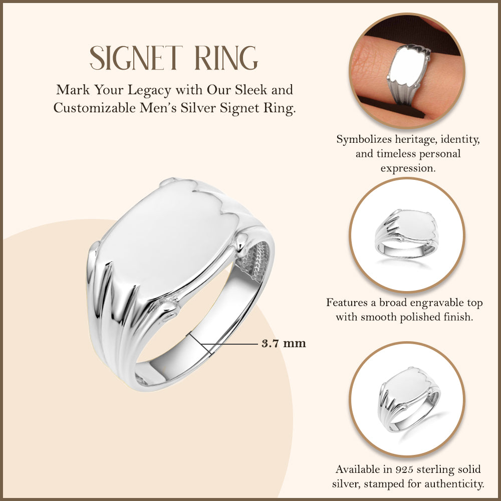 Silver Ribbed Engravable Signet Ring, view 3