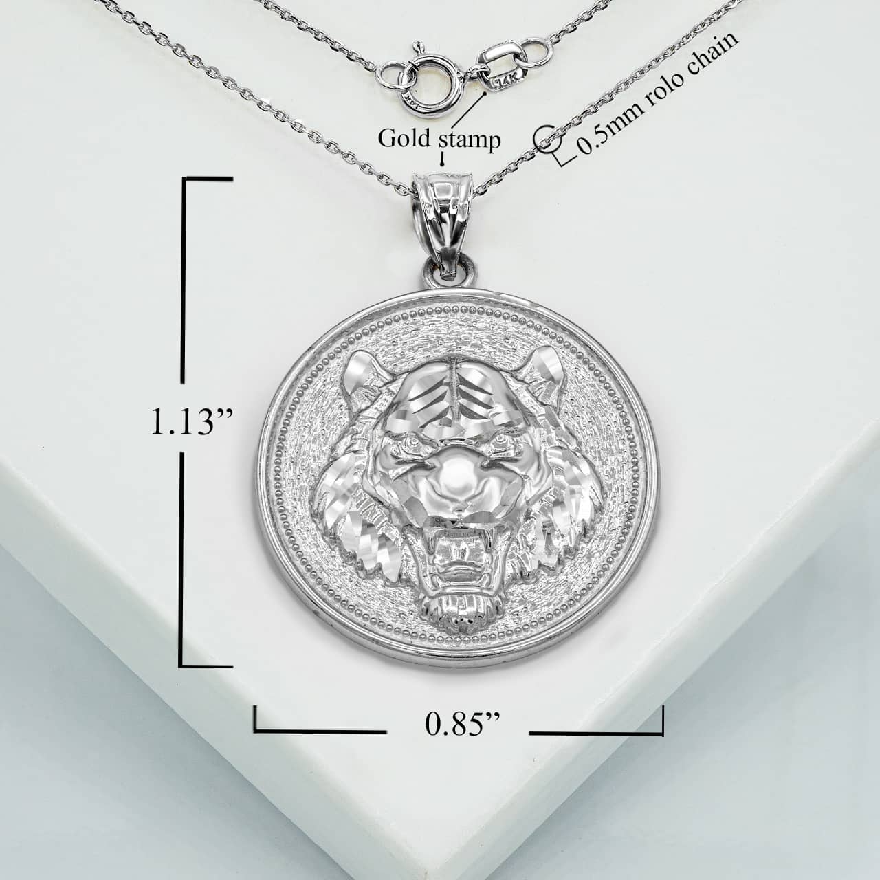 Silver Roaring Tiger Medallion Pendant Necklace, view 3