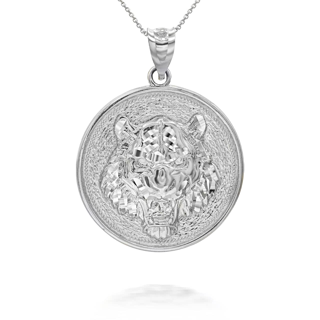 Silver Roaring Tiger Medallion Pendant Necklace, view 4