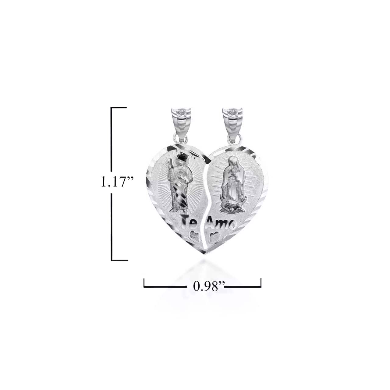 Silver Saint Jude and Our Lady of Guadalupe Te Amo Breakable Heart Necklace, view 4