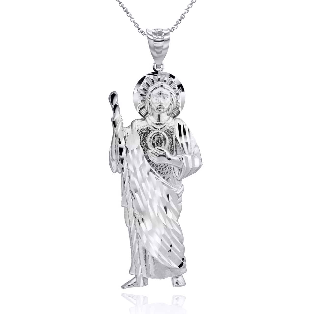 Silver Saint Jude Patron Saint of Hope (X-Large 3") Pendant Necklace, view 5