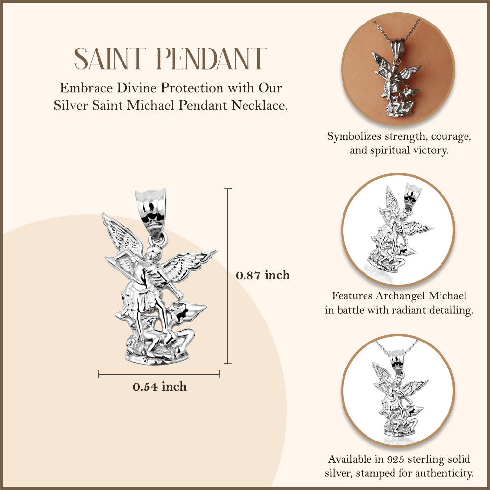 Silver Saint Michael Pendant Necklace, view 3
